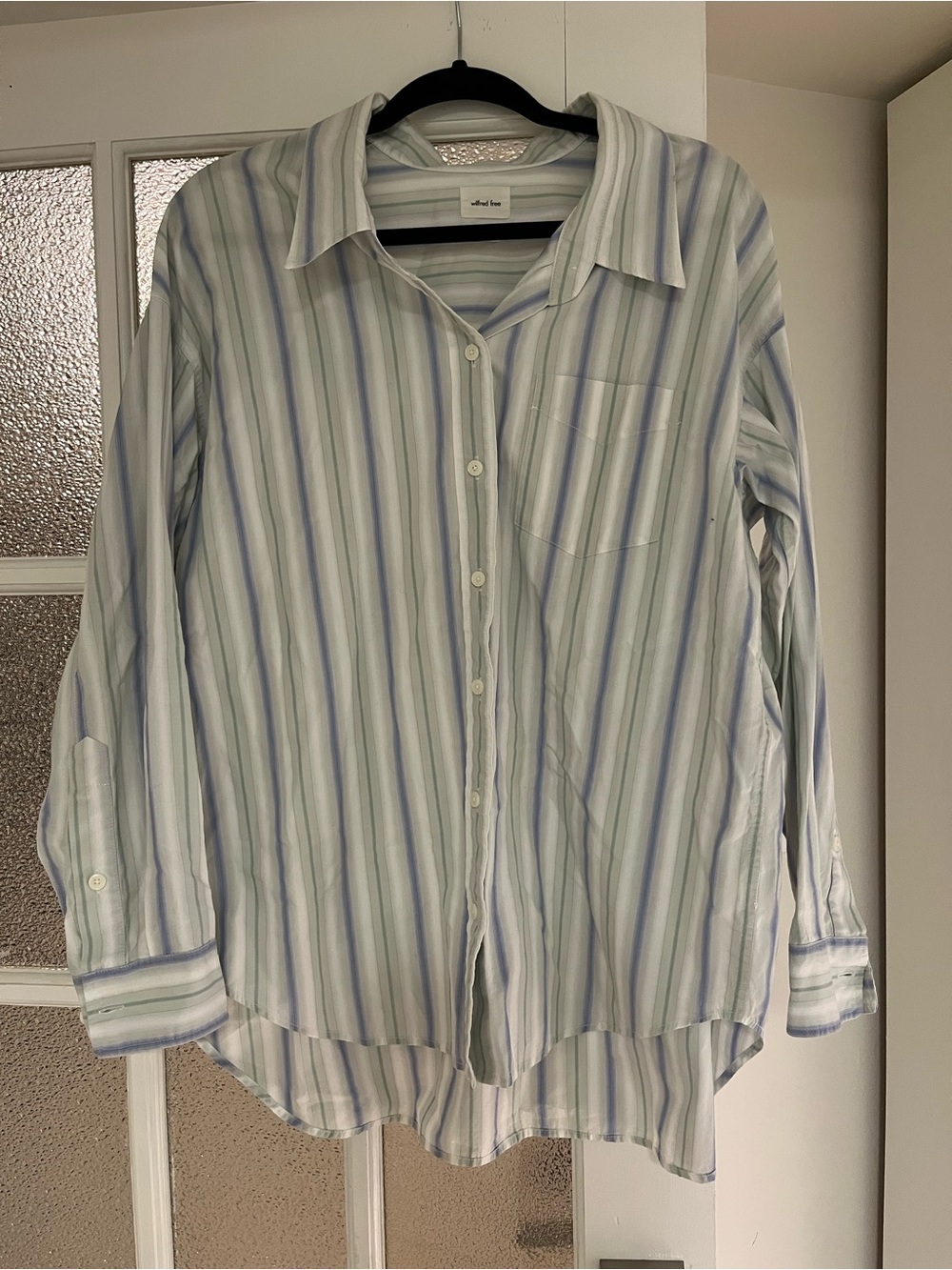 Aritzia Light Blue & White Striped Button-Up Shirt